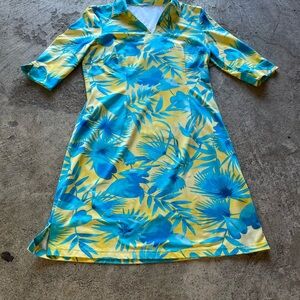 J. McLaughlin Yellow and Teal Tropical Midi Dress